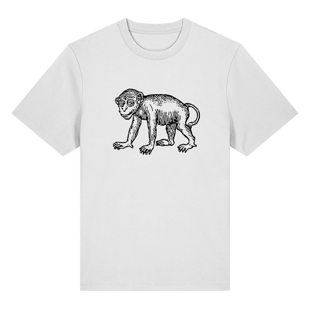 T-Shirt mit Holzschnitt eines Affen, Midjourney