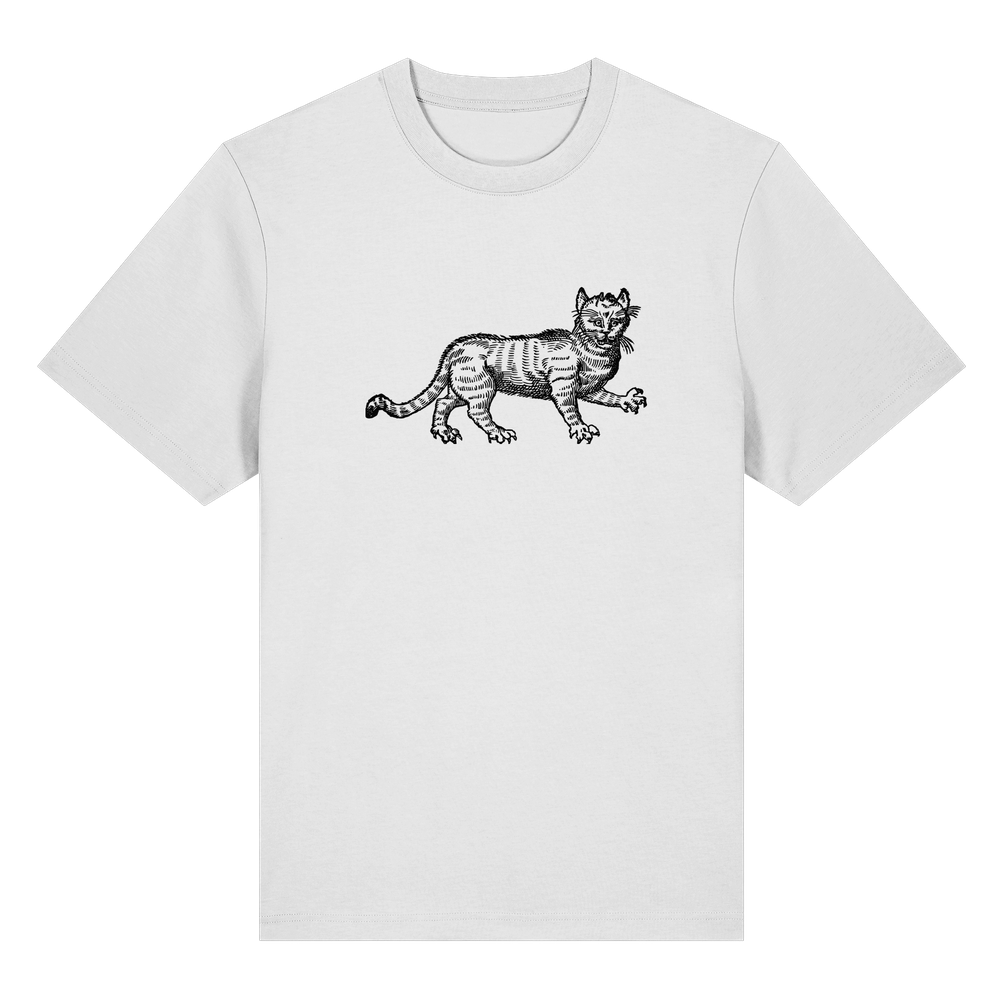 T-Shirt mit Holzschnitt einer grimmigen Katze, Originalholzschnitt von Bernard Salomon aus 'Devises heroïqves', 1557