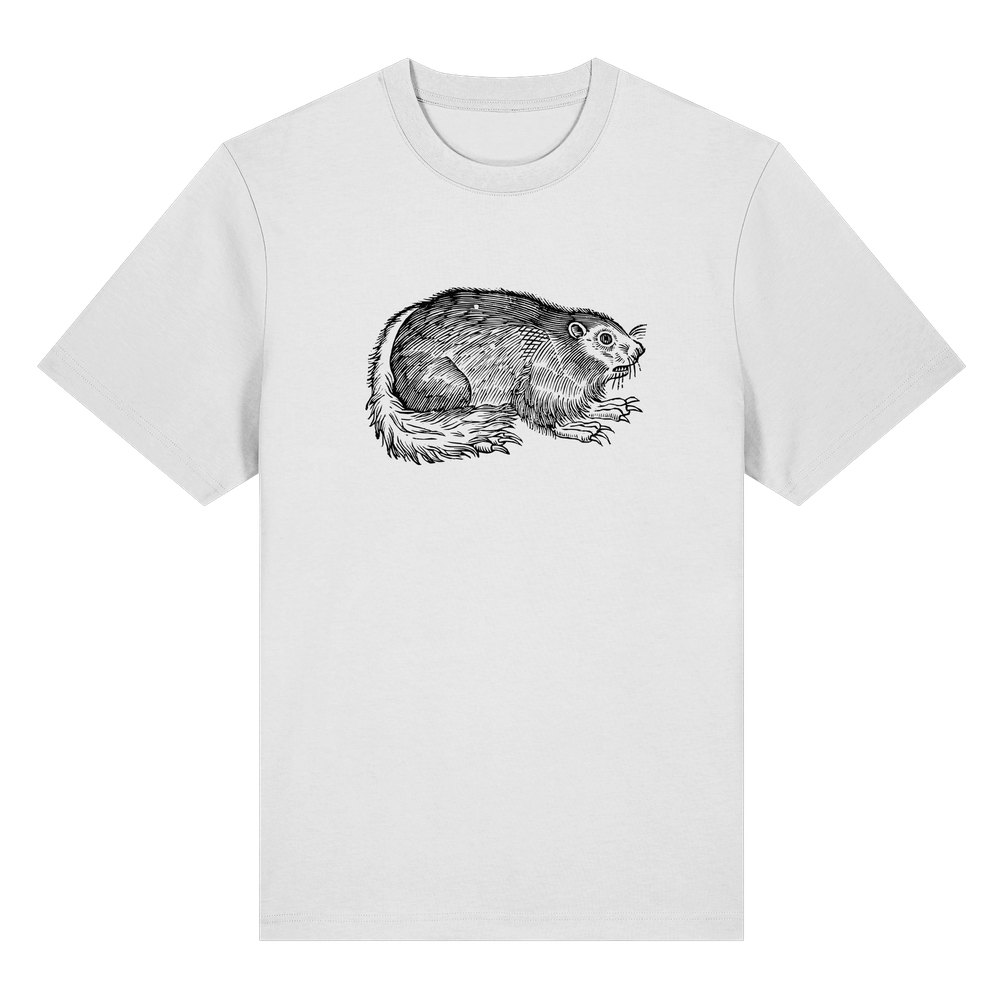 T-Shirt mit Holzschnitt eines Murmeltiers, Originalholzschnitt aus 'De quadrupedibus', 1637