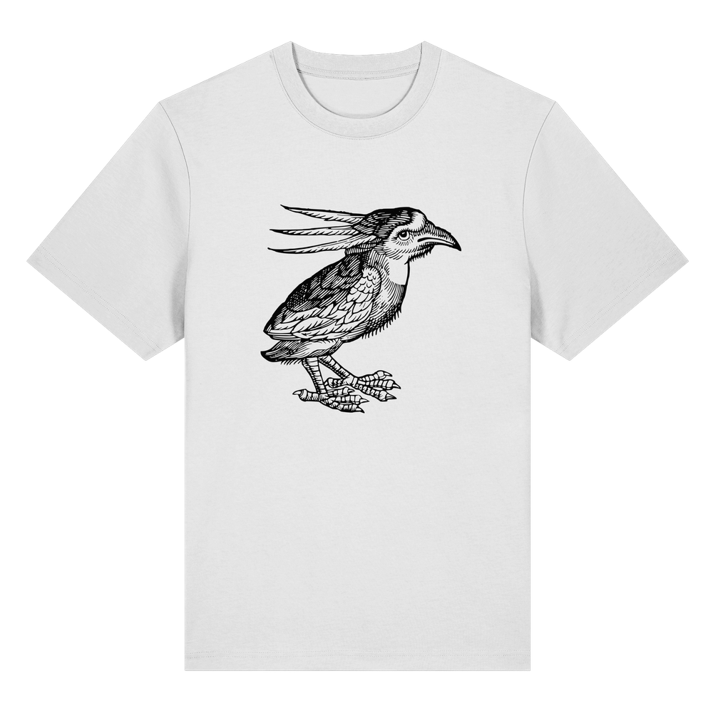T-Shirt mit Holzschnitt eines possierlichen Vogels, Originalholzschnitt aus 'De prodigiis', 1557