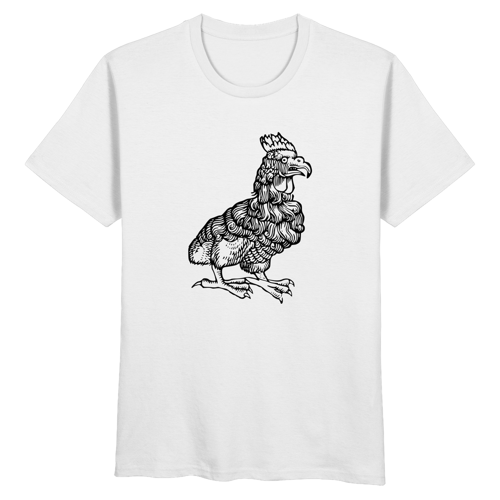 T-Shirt mit Holzschnitt eines wütenden Huhns, Originalholzschnitt aus 'De prodigiis', 1557